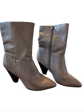 Christian Siriano Taupe Pointed-Toe Mid-Calf Boots